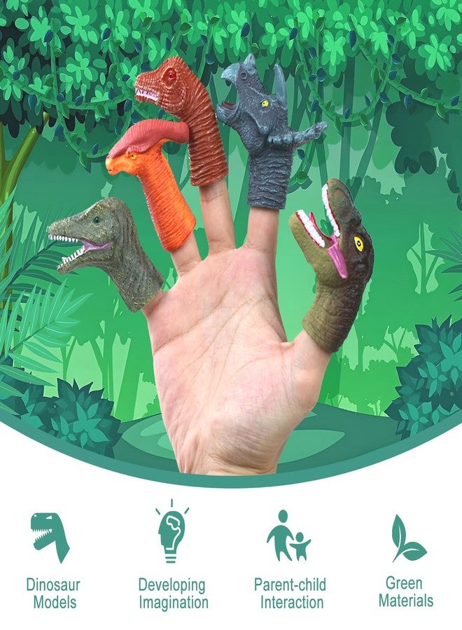 CALEST 5Pcs Dinosaur Finger Puppets, Dinosaur Birthday Party Decorations Supplies Finger, Rubber Finger Puppets, Bath Finger Puppet Bath Toys for Kids Girls Boys, Finger Family Puppets for Kids Ages 3-5 - Image 2